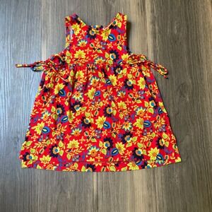 Hanna Andersson Red Floral Pinafore Baby Girl Dress Sz‎ 70/6-12 Months